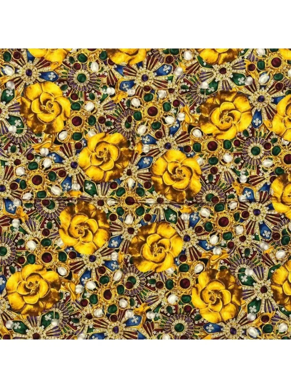 Chanel Scarf Silk Camellia Pattern Gold